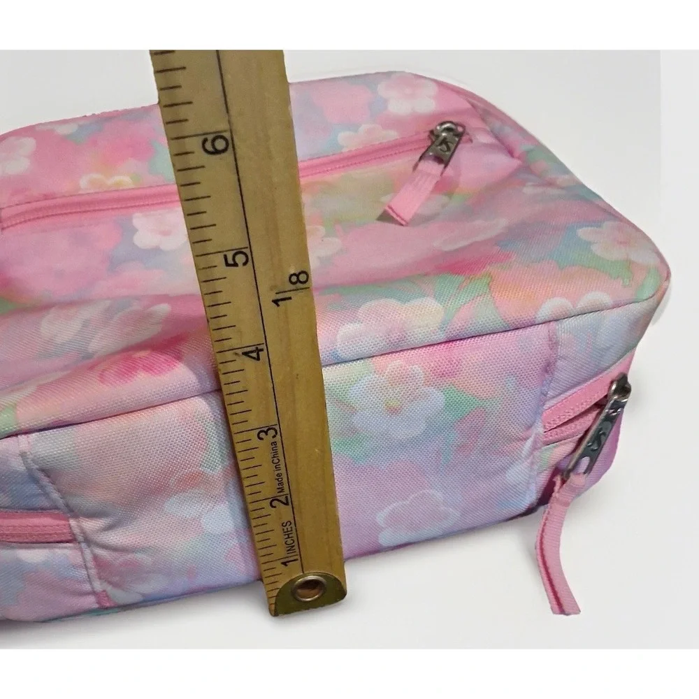 JanSport Lunch Break Bag Pink Floral Watercolor Chenille K Patch